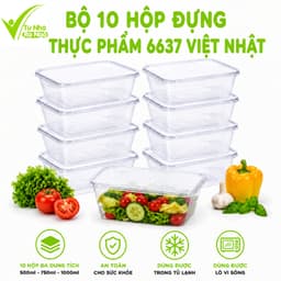 Set 10 Hộp Đựng Thực Phẩm 6637 Việt Nhật Có Nắp Đậy Kín GD343 - Hộp Thực Phẩm Trong Suốt Có Nắp Kín 1