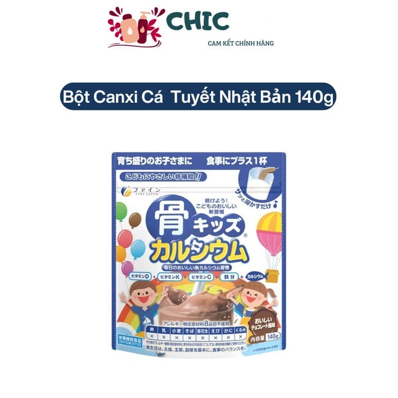 (Vị Socola Doraemon) Bột Bone's Calcium for kids Bổ Sung Canxi Cá Tuyết Nhật Bản Túi 140g