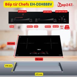 Bếp Từ Đôi Chefs EH-DIH888V Inverter 2 Vùng Nấu Booster 3700W Kính Schott Ceran Nhập Khẩu Đức 7