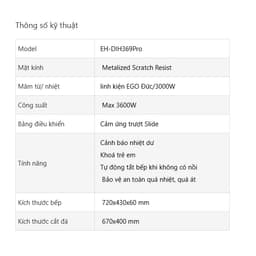 Bếp Từ Chefs EH-DIH369 PRO 2 Vùng Nấu Inverter Booster 3600W Mặt Kính Chống Xước Chính Hãn 9