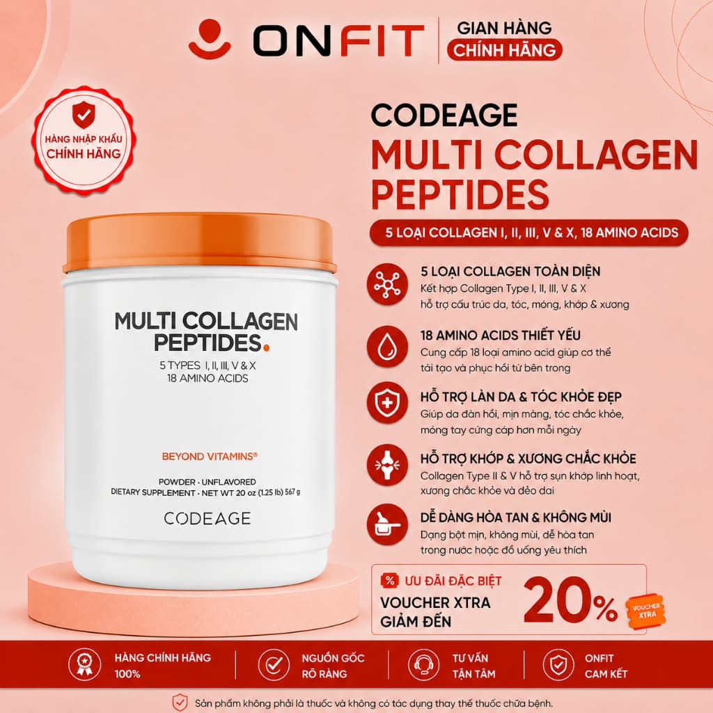 Codeage Multi Collagen Peptides (567g) Bổ Sung Collagen 5 Tuýp khác nhau và 18 Loại Amino Acids | ONFIT