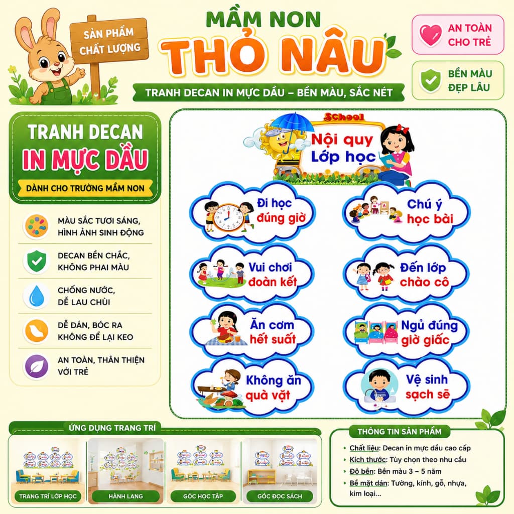 Tranh decal bóc dán mầm non - nội quy lớp học