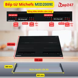 Bếp Từ Michefs MID2009I 2 Vùng Nấu 4400W Mặt Kính Ceramic Booster Hẹn Giờ Chính Hãng 6