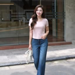 9198 - Quần Jean nữ ống suông cạp cao GenViet Jean 100% cotton 1