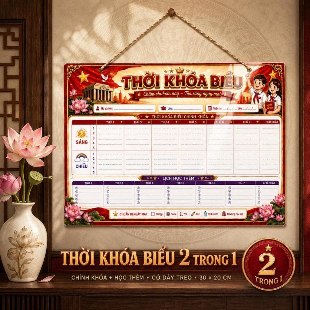 Bảng Thời Khóa Biểu 2 Trong 1 (Tặng Bút Viết Xóa Được) - Khổ 20x30cm Tiện Lợi Ý Nghĩa Cho Bé