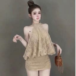 Set Áo Yếm Ren Cổ Lọ Phối Chân Váy Ngắn Ôm Dáng, Set Váy Ren Nữ Sang Chảnh Đi Tiệc Đi Chơi Ananclothing4 2