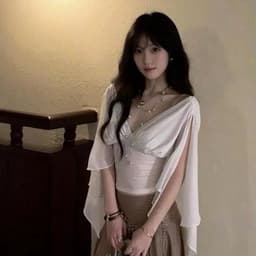 Áo Cổ Tim Tay Cánh Tiên Rũ Cách Điệu, Áo Ôm Eo Dáng Lơi Thanh Lịch 3