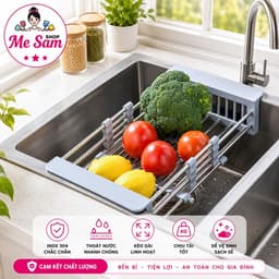 Rổ Rút Inox Đa Năng Gác Chậu Rửa Chén, Rửa Hoa Quả - Mầu Ngẫu Nhiên 1