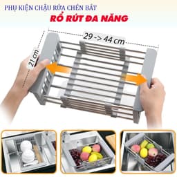 Rổ Rút Inox Đa Năng Gác Chậu Rửa Chén, Rửa Hoa Quả - Mầu Ngẫu Nhiên 2