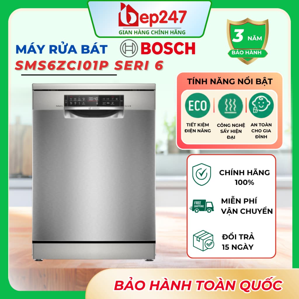 Máy Rửa Bát Bosch SMS6ZCI01P Serie 6 14 Bộ Độc Lập Sấy Zeolith Home Connect Chính Hãng