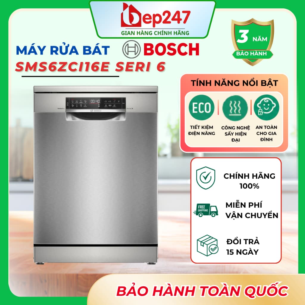 Máy Rửa Bát Bosch SMS6ZCI16E Serie 6 14 Bộ Độc Lập Sấy Zeolith Home Connect Chính Hãng