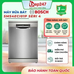 Máy Rửa Bát Bosch SMS4ECI01P Serie 4 14 Bộ Độc Lập Inox Home Connect Sấy Hé Cửa Chính Hãng 1