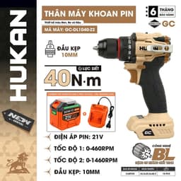 Máy Khoan Pin Không Chổi Than HUKAN GC-DL1040-Z2, Đầu 10MM, Khoan 2 Chức Năng, Chân pin phổ thông 1
