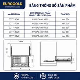 Kệ chén đĩa xoong nồi inox 304 nan tròn Eurogold BẾP CHÂU ÂU 3