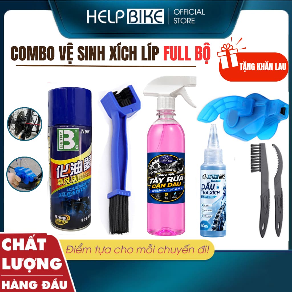 COMBO FULL dụng cụ vệ sinh xích líp xe đạp siêu sạch, Bộ đồ bảo dưỡng xe đạp chuyên dụng CBVS_FULL