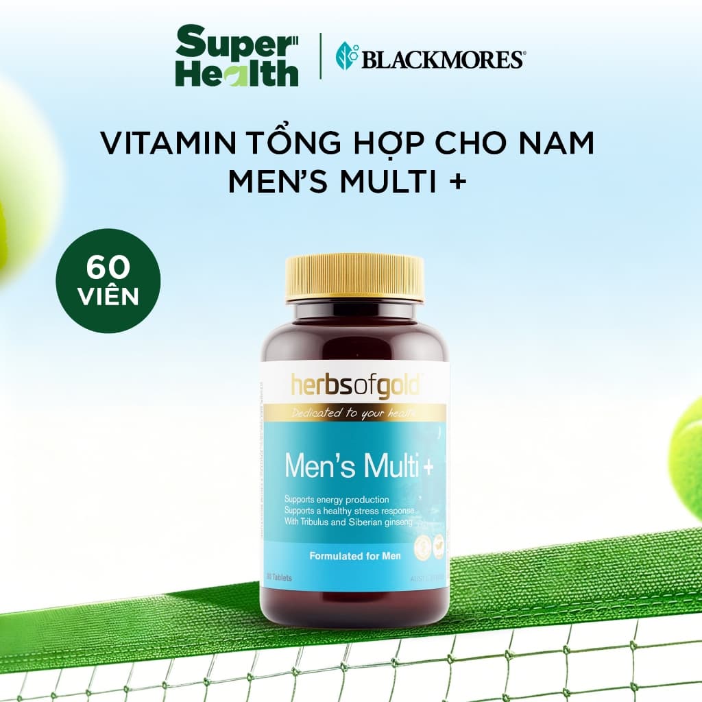 Viên Uống Herbs of Gold Men's Multi: Vitamin Tổng Hợp, Kẽm, Selen & Sức Khỏe Nam Giới 60 viên - Super Health