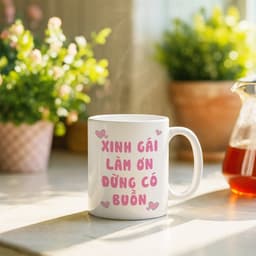 Ly sứ cốc sứ  "Xinh gái làm ơn đừng có buồn" kèm hình dễ thương, Ly sứ in 2 mặt dễ thương, quà tặng sinh nhật bạn gái 4