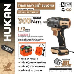 Máy Siết Bulong Pin HUKAN GC-IWL304MT, Lực Siết 300Nm - Động Cơ Không Chổi Than - Chân Phổ Thông 1