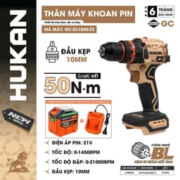 Máy Khoan Pin 3 Chức Năng HUKAN GC-DL1050-Z3, Đầu 10MM Autolock - Lực Siết 50Nm, Không Chổi Than 1