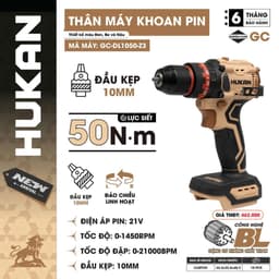 Máy Khoan Pin 3 Chức Năng HUKAN GC-DL1050-Z3, Đầu 10MM Autolock - Lực Siết 50Nm, Không Chổi Than 2