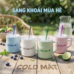 Ly/Bình Nước Có Vách Ngăn ICE CREAM 1300ml và Ly giữ nhiệt có quai Chill kèm ống hút 700ml. LMS 8