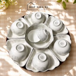 [ BepNhaRi ] Bộ Bát Đĩa Mặt Trời Thắp Hương Gia Tiên Vân Đá Marble – Bộ Đồ Cúng Trang Nhã, Sang Trọng 2