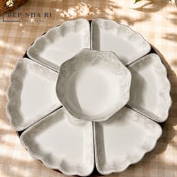 [ BepNhaRi ] Bộ Bát Đĩa Mặt Trời Thắp Hương Gia Tiên Vân Đá Marble – Bộ Đồ Cúng Trang Nhã, Sang Trọng 3