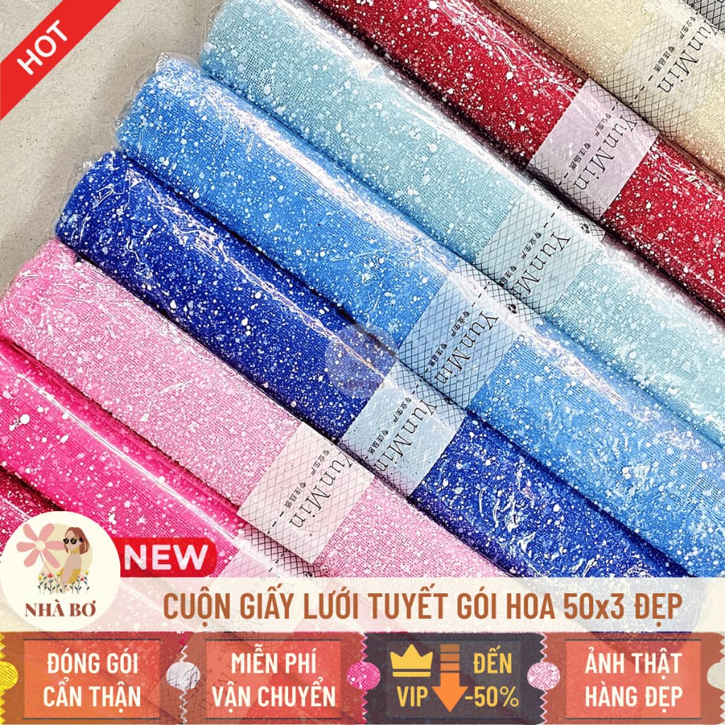 Cuộn giấy lưới tuyết chấm bi gói hoa 50x3 đủ màu dày dặn trang trí handmade DIY 