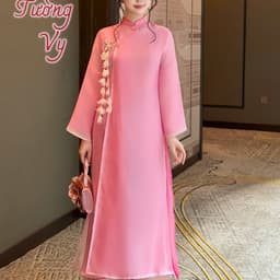 Áo dài Tường Vy 4 màu chất tơ ngọc sa mềm mịn - mỏng nhẹ- tà bay đẹp - ánh vải siêu sang 2