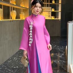 Áo dài Tường Vy 4 màu chất tơ ngọc sa mềm mịn - mỏng nhẹ- tà bay đẹp - ánh vải siêu sang 5