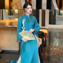 Áo dài Tường Vy 4 màu chất tơ ngọc sa mềm mịn - mỏng nhẹ- tà bay đẹp - ánh vải siêu sang 7