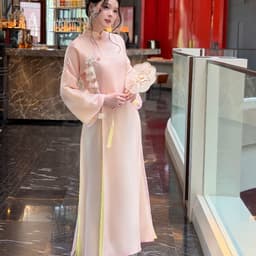 (Ảnh thật tự chụp) Áo dài Vân Linh 3 màu đỏ - hồng - vàng kem chất liệu lụa vân hoa mềm mại - tôn dáng - dịu dàng 2