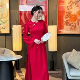 (Ảnh thật tự chụp) Áo dài Vân Linh 3 màu đỏ - hồng - vàng kem chất liệu lụa vân hoa mềm mại - tôn dáng - dịu dàng 9