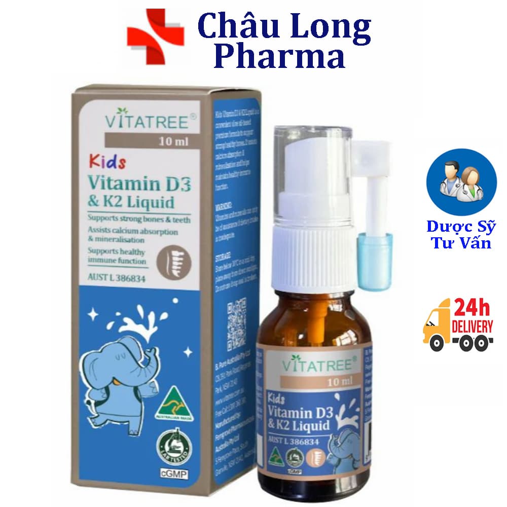 Vitamin D3 K2 Vitatree Plus DHA dạng xịt 10ml giúp trẻ phát triển não bọ và chiều cao