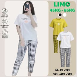 Đồ Bộ Nữ Bigsize LIMO Quần Dài Caro Hoa Cúc Thun Cotton Co Giãn Mặc Nhà Đi Chơi Dễ Thương 43-85kg DB10 1