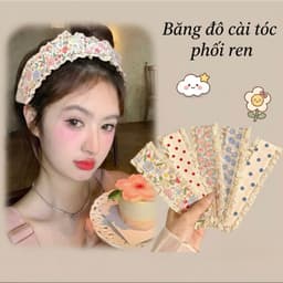 Set 2 băng đô cài tóc phối ren vintage không làm xẹp tóc - bờm tóc hoa nhí chụp ảnh, skincare, trang điểm tiện lợi 1