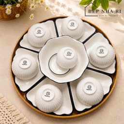 [ BepNhaRi ] Bộ Mặt Trời Gốm Sứ Màu Trắng Viền Đen - Tinh Tế Cho Không Gian Thờ Cúng Gia Tiên 2