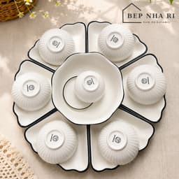 [ BepNhaRi ] Bộ Mặt Trời Gốm Sứ Màu Trắng Viền Đen - Tinh Tế Cho Không Gian Thờ Cúng Gia Tiên 4
