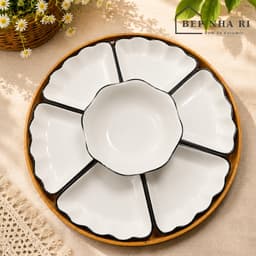 [ BepNhaRi ] Bộ Mặt Trời Gốm Sứ Màu Trắng Viền Đen - Tinh Tế Cho Không Gian Thờ Cúng Gia Tiên 5