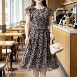 (47-90 KG) ĐẦM HOA NÂU COFEE, CHẤT VOAN IN 2 LỚP, FORM GIẢ SET XÒE NHẸ, THANH LỊCH, DỄ MẶC 6