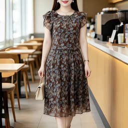 (47-90 KG) ĐẦM HOA NÂU COFEE, CHẤT VOAN IN 2 LỚP, FORM GIẢ SET XÒE NHẸ, THANH LỊCH, DỄ MẶC 1