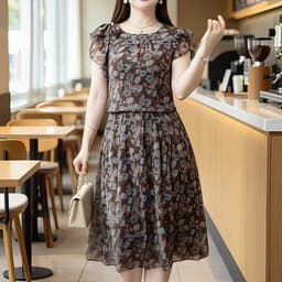 (47-90 KG) ĐẦM HOA NÂU COFEE, CHẤT VOAN IN 2 LỚP, FORM GIẢ SET XÒE NHẸ, THANH LỊCH, DỄ MẶC 3