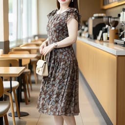 (47-90 KG) ĐẦM HOA NÂU COFEE, CHẤT VOAN IN 2 LỚP, FORM GIẢ SET XÒE NHẸ, THANH LỊCH, DỄ MẶC 4