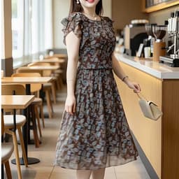 (47-90 KG) ĐẦM HOA NÂU COFEE, CHẤT VOAN IN 2 LỚP, FORM GIẢ SET XÒE NHẸ, THANH LỊCH, DỄ MẶC 5