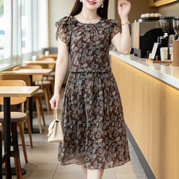 (47-90 KG) ĐẦM HOA NÂU COFEE, CHẤT VOAN IN 2 LỚP, FORM GIẢ SET XÒE NHẸ, THANH LỊCH, DỄ MẶC 2