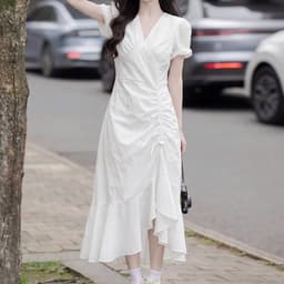 MẬP STYLE (47-90 KG) ĐẦM TRẮNG NHÚN EO, CHẤT COTTON HÀ LAN CO GIÃN, FORM NHÚN EO THON GỌN 8