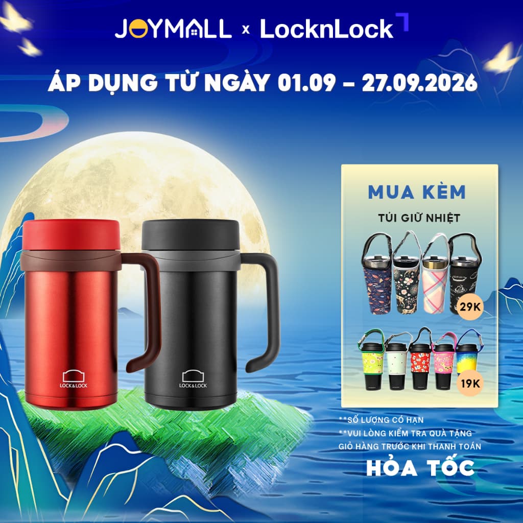 Ly Giữ Nhiệt Inox LocknLock Basic Table Mug LHC9002 500ml, Hàng Chính Hãng, Có Tay Cầm- JoyMall