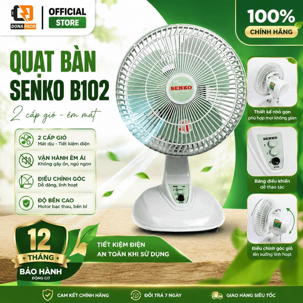 | Hỏa Tốc | Quạt bàn mini Senko B102, B202, quạt nhỏ để bàn học và bàn làm việc 28w 2 cấp gió