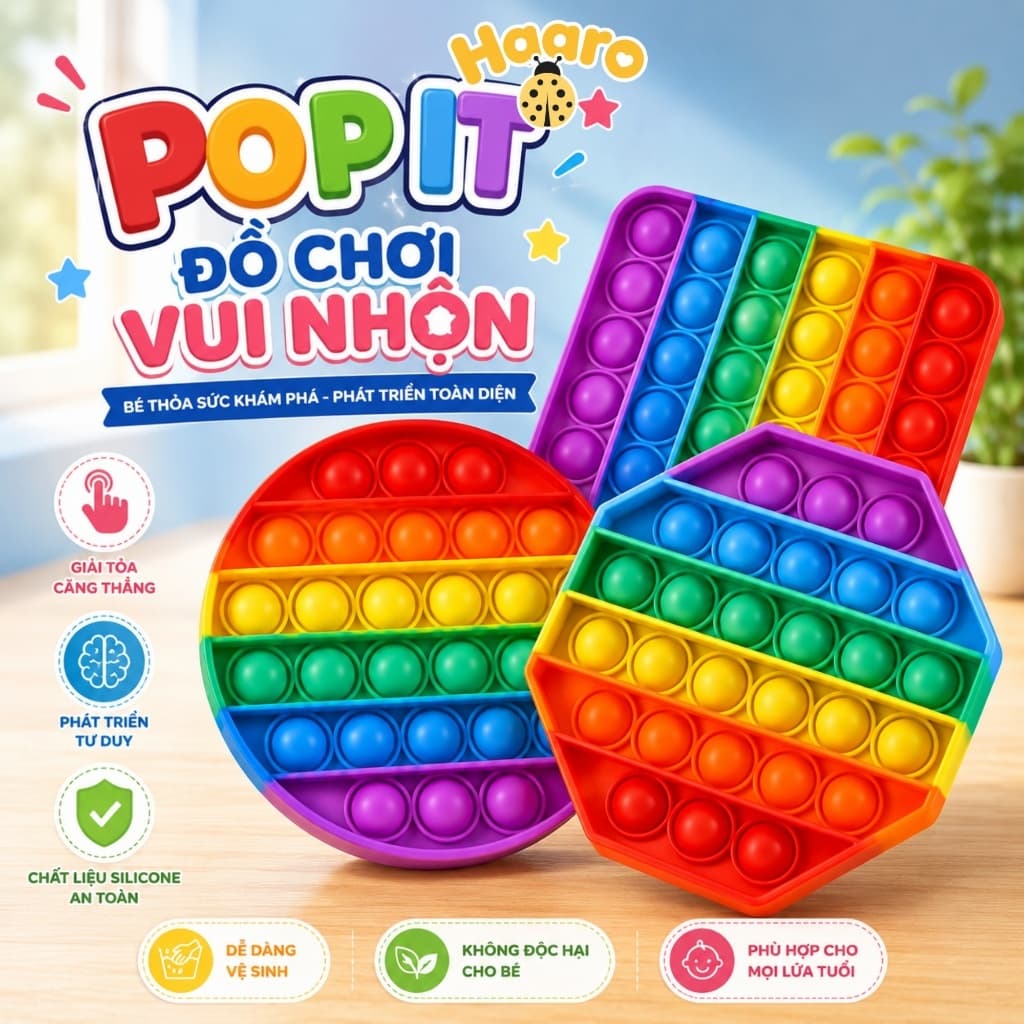Popit – Đồ Chơi Nhấn Bóng Bóp Bấm Giải Tỏa Căng Thẳng Cho Bé