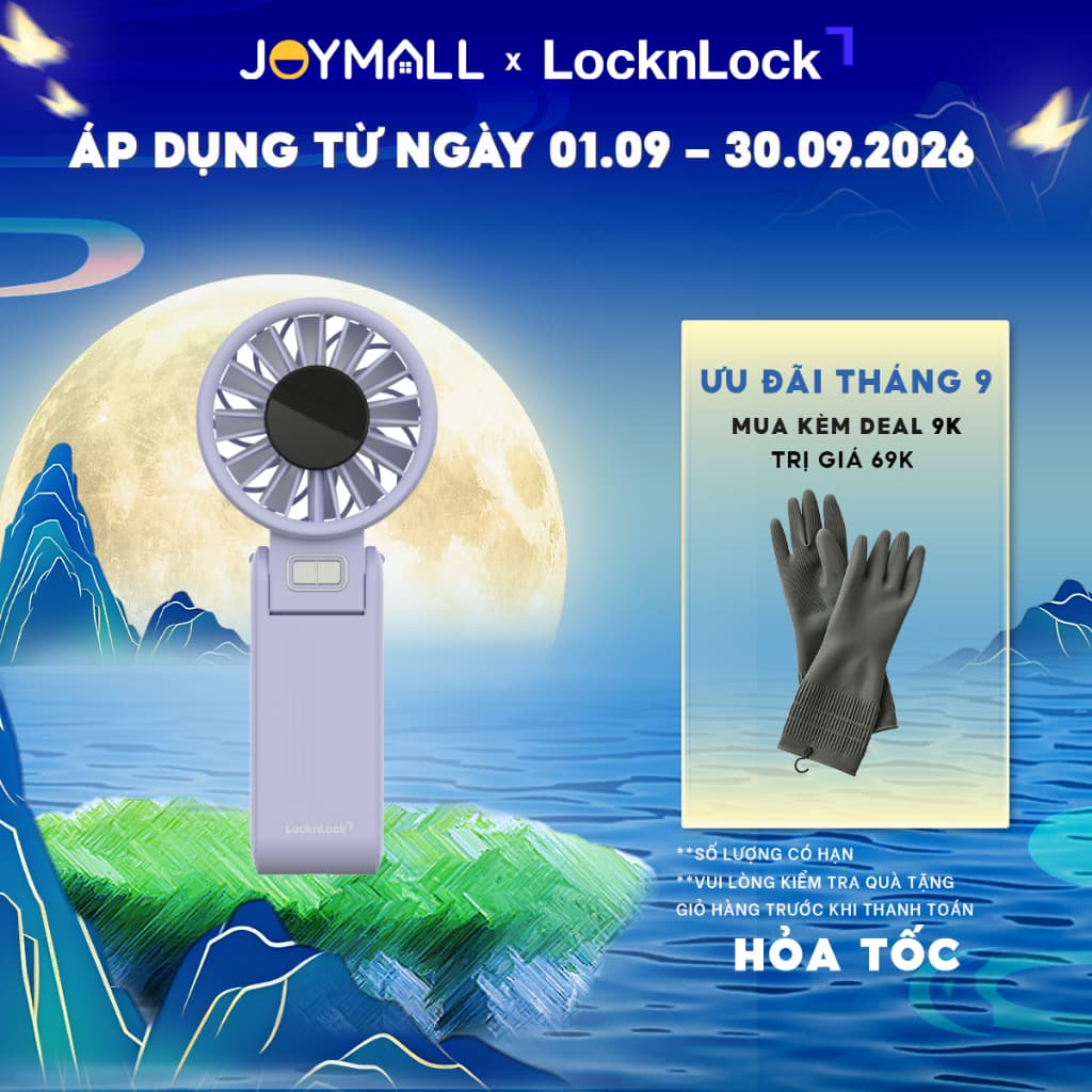 Quạt Cầm Tay LocknLock Siêu Mát 5 Tốc Độ & Gấp Gọn Linh Hoạt 180 độ ENF326PUP - Hàng Chính Hãng - JoyMall